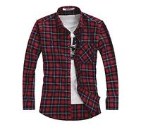 Aeslech Men's Chambray Shirts, Long Sleeve Button Down Plaid Flannel Lumberjack Casual Tops Christmas T101 Red Blue Orange 2XL