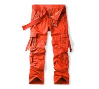 Aeslech Men's Cotton Casual Baggy Work Cargo Trousers Hiking Travel Pants with Pockets Relaxed Loose Fit Orange 36