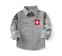 Aeslech Toddler Boys' Long Sleeve Button Down Oxford Casual Dress Shirt with Country Flags Uniform Shirts for School Switzerland 110CM - 3T