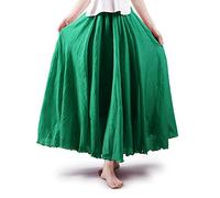 Aeslech Women's Bohemian Elastic Waist A Line Flowy Maxi Long Skirts Grass Green 85cm - S