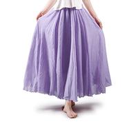 Aeslech Women's Bohemian Elastic Waist A Line Flowy Maxi Long Skirts Violet 95cm - M