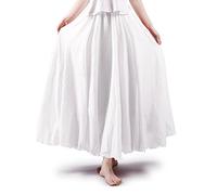 Aeslech Women's Bohemian Elastic Waist A Line Flowy Maxi Long Skirts White 85cm - S