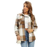 Aeslech Women's Checked Shirts Plaid Shacket Flannel Lightweight Jacket Button Down Long Sleeve Casual Tops