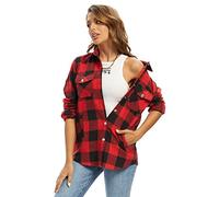 Aeslech Women's Checked Shirts Plaid Shacket Flannel Lightweight Jacket Button Down Long Sleeve Casual Tops