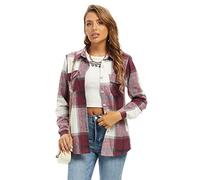 Aeslech Women's Checked Shirts Plaid Shacket Flannel Lightweight Jacket Button Down Long Sleeve Casual Tops