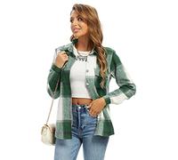 Aeslech Women's Checked Shirts Plaid Shacket Flannel Lightweight Jacket Button Down Long Sleeve Casual Tops