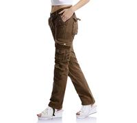 Aeslech Women's Cotton Casual Cargo Work Trousers High Waisted Travel Hiking Y2K Pants with Multi Pockets Coffee Tag 40 - UK 20