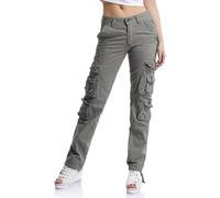 Aeslech Women's Cotton Casual Cargo Work Trousers High Waisted Travel Hiking Y2K Pants with Multi Pockets Grey Tag 40 - UK 20