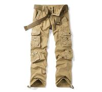 Aeslech Women's Cotton Casual Cargo Work Trousers High Waisted Travel Hiking Y2K Pants with Multi Pockets Khaki Tag 30 - UK 10
