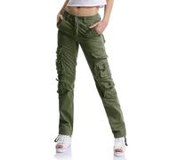 Aeslech Women's Cotton Casual Cargo Work Trousers High Waisted Travel Hiking Y2K Pants with Multi Pockets Army Green Tag 26 - UK 6