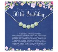 Aesnefe Birthday Gifts for Women, Green Jade Bead Necklace, 40th 50th 60th 70th Birthday Necklace for Her, 4 5 6 7 Decade Necklace, M, Stainless Steel, No Gemstone