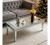 Aesome 120Cm Silver Mirrored Coffee Table With Crystal Inlay Rectangle Glass Tea Table