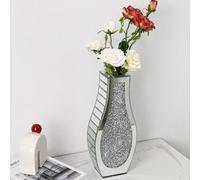 Aesome 38Cm High Crushed Diamond Mirror Vase Crystal Silver Glass Stunning Decorative Table Vase For Dried Flowers