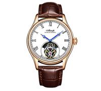 Aesop Tourbillon Men Watches Real Tourbillon Movement Mechanical Hand Wind Wristwatches Stainless Steel Sapphire Crystal Waterproof Business Luxury Classic Watch 7061(Rose Gold-White-L)