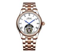 Aesop Tourbillon Men Watches Real Tourbillon Movement Mechanical Hand Wind Wristwatches Stainless Steel Sapphire Crystal Waterproof Business Luxury Classic Watch 7061(Rose Gold-White-S)
