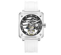 Aesop Transparent Tourbillon Men Watches Tourbillon Movement Mechanical Hand Wind Wrist Watches Diamond Hour Marks Crystal Case Sapphire Mirror Waterproof Luminous Luxury Watch 7058(White Mark)