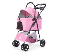 AESRAOU 2 in 1 Pet Dog Stroller, Folding Dog Cats Jogger Stroller with 4 Fast Wheels, Removable Carrying Basket Lightweight Travel Stroller for Medium Small Dogs Cats Outdoor (Pink)