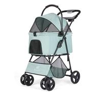 AESRAOU 2 in 1 Pet Dog Stroller, Folding Dog Cats Jogger Stroller with 4 Fast Wheels, Removable Carrying Basket Lightweight Travel Stroller for Medium Small Dogs Cats Outdoor (Tealblue)