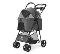 AESRAOU 2 in 1 Pet Dog Stroller, Folding Dog Cats Jogger Stroller with 4 Fast Wheels, Removable Carrying Basket Lightweight Travel Stroller for Medium Small Dogs Cats Outdoor (Black)