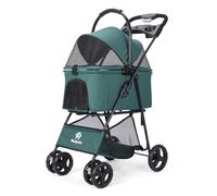 AESRAOU 2 in 1 Pet Dog Stroller, Folding Dog Cats Jogger Stroller with 4 Fast Wheels, Removable Carrying Basket Lightweight Travel Stroller for Medium Small Dogs Cats Outdoor (Dark Green)