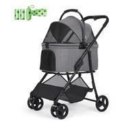 AESRAOU 2 IN1 Dog Strollers with Detachable Basket, Foldable Puppy Pet Carts with 4 Fast Wheels, Lightweight Travel Stroller with Storage Bag for Medium Small Dogs Cats Outdoor (Dark Gery)