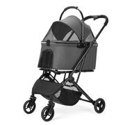 AESRAOU 2 IN1 Dog Strollers with Removable Carrying Basket, Foldable Puppy Carts with 4 Fast Wheels, Minimalist Pets Stroller with Storage Bag for Medium Small Dogs Cats Outdoor Travel (Dark Grey)