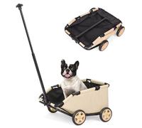 AESRAOU Mini Dog Strollers for Mini Pets, Foldable Multifunctional Shopping Carts with Extendable Pull Handle, Doggie Wagon Built-in Cushion and Safety Rope with Storage Bag (Khaki)