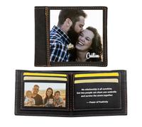 AESTHESTIFY Custom Mens Bifold Wallet Personalized Photo Leather Wallets Men Gift for Dad Father Husband, Black, Custom