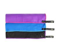 Aesthetex Microfibre Towel with zip carry bag Small, Merium or Large sizes - a quick dry towel in 3 stunning colours (blue, purple & black). Great for travel, sports, gym, camping, swim, yoga, pilates, bikram, beach, bath or at home - the perfect travel towel (Purple, Small (100 x 55cm))