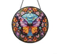 Aesthetic Acrylic Stained Wall Decor Perfectly Crafted with Beautiful Patterns and Reliable Chains Suitable for All Rooms (Butterfly)