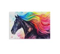Aesthetic Animals Colorful Beautiful Black Horse Poster Paintings Wall Decor Canvas Wall Art for Living Room Bedroom Home Decor for Mens Women Framed Unframed 24x36inch(60x90cm)
