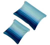 Aesthetic Aqua Blue Gradient Texture Pocket Cosmetic Bag, Waterproof Squeeze Makeup Bag No Zipper Self-Closing, Portable Mini Travel Storage for Headphones Jewelry