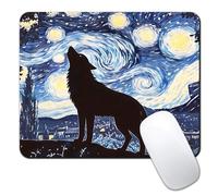 Aesthetic Art Starry Night Mouse Pads for Desk, Portable Wolf Moon Mouse Pad Small Square Mousepad, 9.5" x 7.9" Non-Slip Rubber Base Design for PC & Wireless Laptop Home Office Accessories