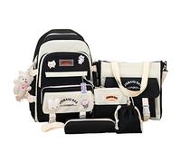 Aesthetic Backpack Combination Cute Backpack Set of 5 Backpacks for Girls Combo Set School Backpack Aesthetic School Backpack Necessity Kit for Kids Teens, Black Package {with Pendant}, 1