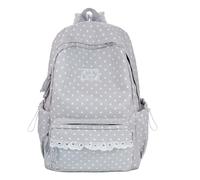 Aesthetic Backpack - Cute Nylon Laptop Bag With Water Bottle Pocket, Gray, Fare riferimento alla descrizione, Please refer to description