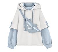Aesthetic Bear Anime Hoodie Oversized Hoodie Women Korean Kawaii Crewneck Long Sleeve Streetwear Kpop Fall Winter Clothes Tops Light Blue