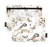 Aesthetic Black - Capped Chickadee Birds Binder Pockets Binder Pencil Case for 3 Hole Binder Pouches with 3 Holes for Office Stationery Organizer Upplies