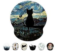 Aesthetic Black Cat Ergonomic Mouse Pad with Wrist Rest for Desk Work