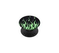 Aesthetic Black Flames and Green Print PopSockets Adhesive PopGrip