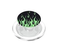 Aesthetic Black Flames and Green Print PopSockets PopGrip for MagSafe