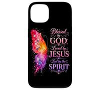 Aesthetic Blessed by God Loved by Jesus Butterfly Faith Case for iPhone 13