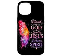 Aesthetic Blessed by God Loved by Jesus Butterfly Faith Case for iPhone 15