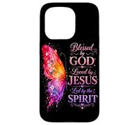 Aesthetic Blessed by God Loved by Jesus Butterfly Faith Case for iPhone 15 Pro