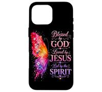 Aesthetic Blessed by God Loved by Jesus Butterfly Faith Case for iPhone 16 Pro Max