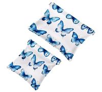 Aesthetic Blue Butterflies Collection Pocket Cosmetic Bag, Waterproof Squeeze Makeup Bag No Zipper Self-Closing, Portable Mini Travel Storage for Headphones Jewelry
