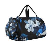 Aesthetic Blue Jay Birds Black Girl's Gym Duffel Bag with Shoes Compartment Multifunctional Carry On Bag for School Practice, Sports, Travel