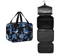 Aesthetic Blue Jay Birds Black Hanging Toiletry Bags for Men with Hook for Gym