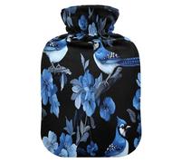 Aesthetic Blue Jay Birds Black hot Bottle Water Bag with Soft Cover, 2L hot Water Bag for Arthritis, Arthritis