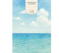Aesthetic Blue Sky and Sea Composition Notebook: Wide Ruled Lined Paper, 110 Pages, 7.5 x 9.25 in - Calming Watercolor Ocean and Clouds Nature Scenery Journal for Students and Office