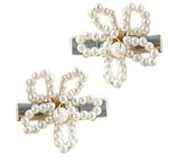 Aesthetic Bowknot Hairpin Duckbill Hair Clip Barrettes Korean Side Pin Lady Beaded Hairclip Hair Accessory 2pcs